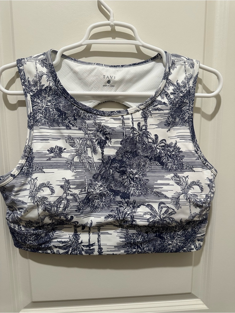 Tavi Navy & White Printed High-Neck Sports Bra